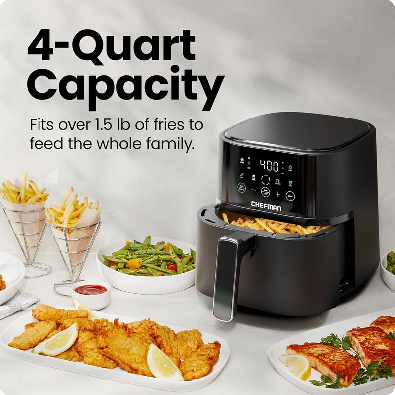 Chefman Air Fryer – 4 QT Compact Airfryer for Quick & Easy Meals in Minutes, Features Hi-Fry Technology for Extra Crisp, Touchscreen Controls with 4 Presets, Nonstick & Dishwasher Safe Basket - Black - Image 3